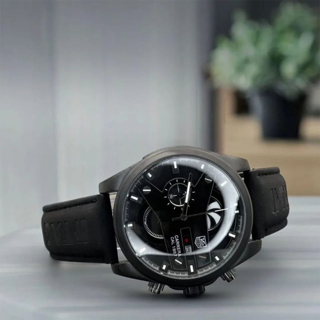 Tagheuer Cr7 New Leather Black Belt Black Dial