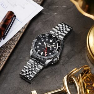 Seiko GMT Sports Watch – Automatic Dual Time Zone Timepiece (black)