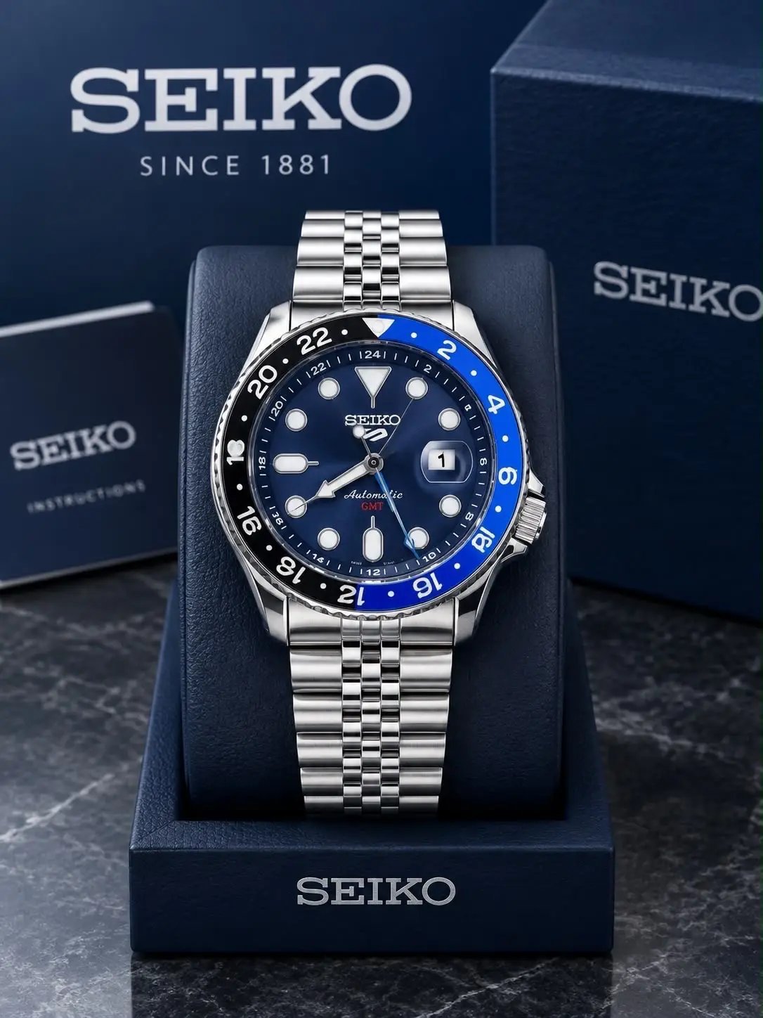 Seiko GMT Silver Blue